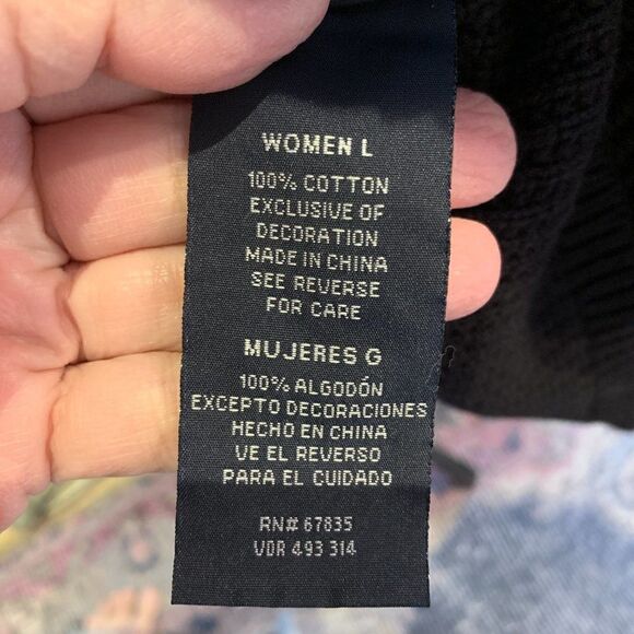 Nautica Women's L black cable V neck shawl collar cotton sweater - Picture 7 of 8